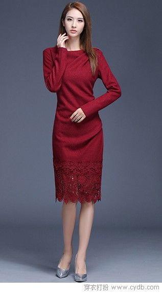 蕾絲配酒紅 美出視覺新高度